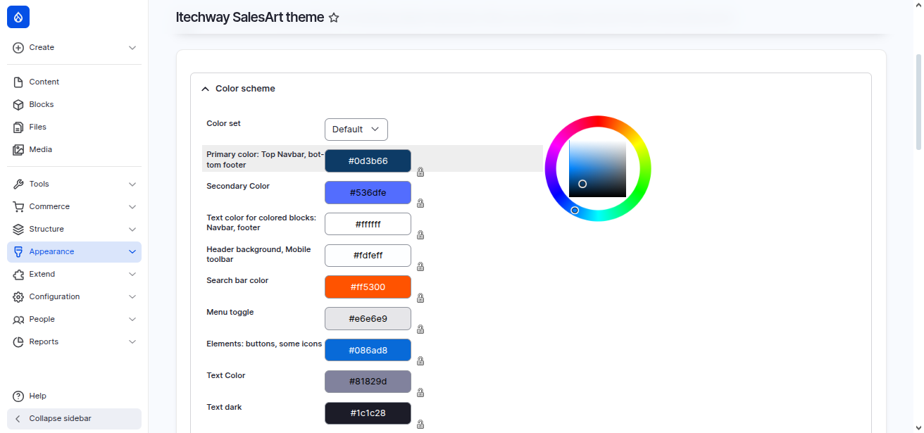 Theme color scheme settings, theme customization