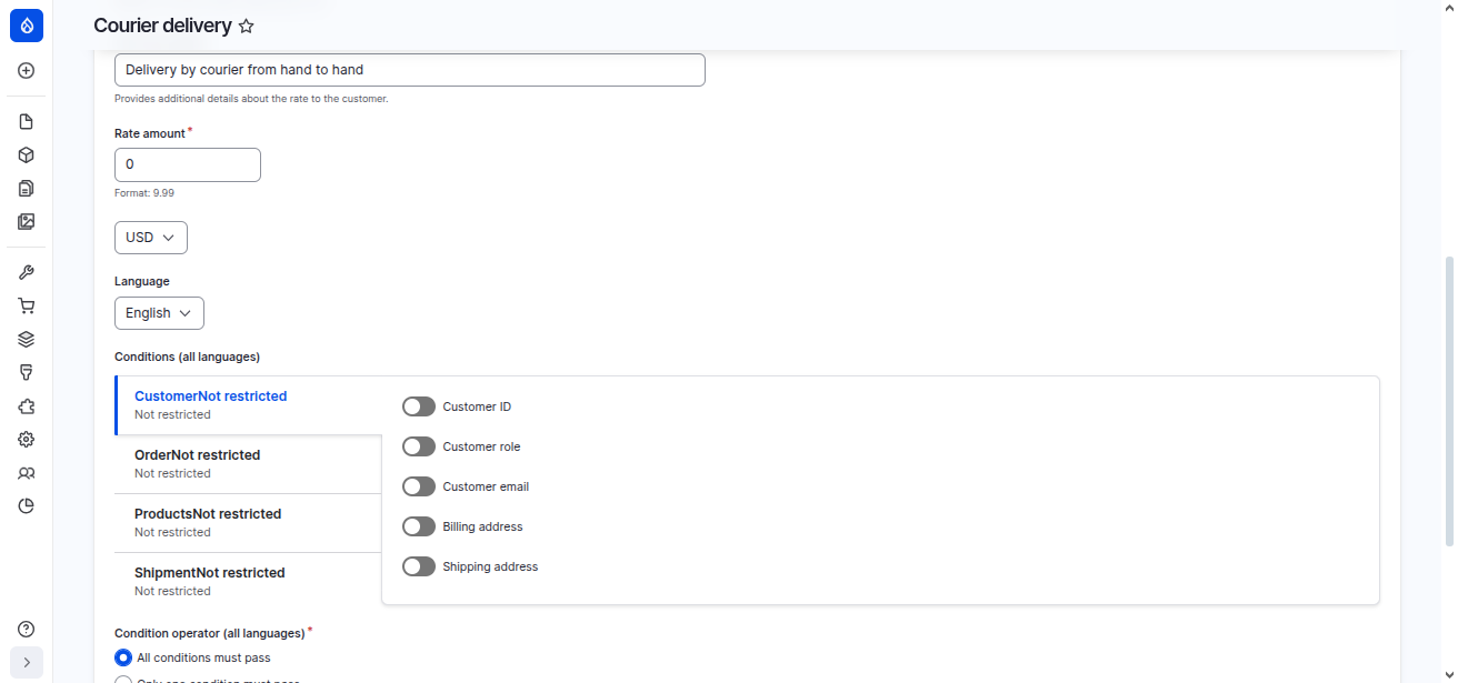 Shipping settings.